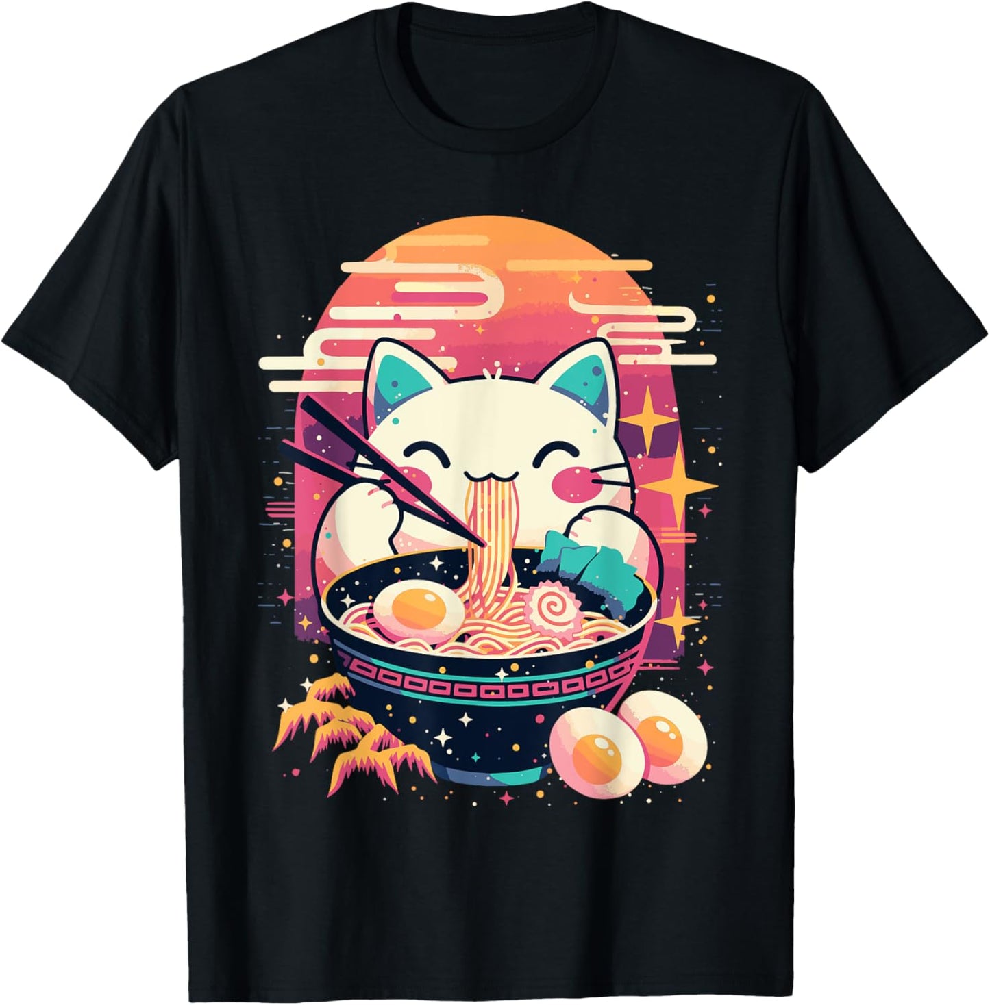 Anime Cat Eating Ramen Japanese Ramen Cat Japan T-Shirt