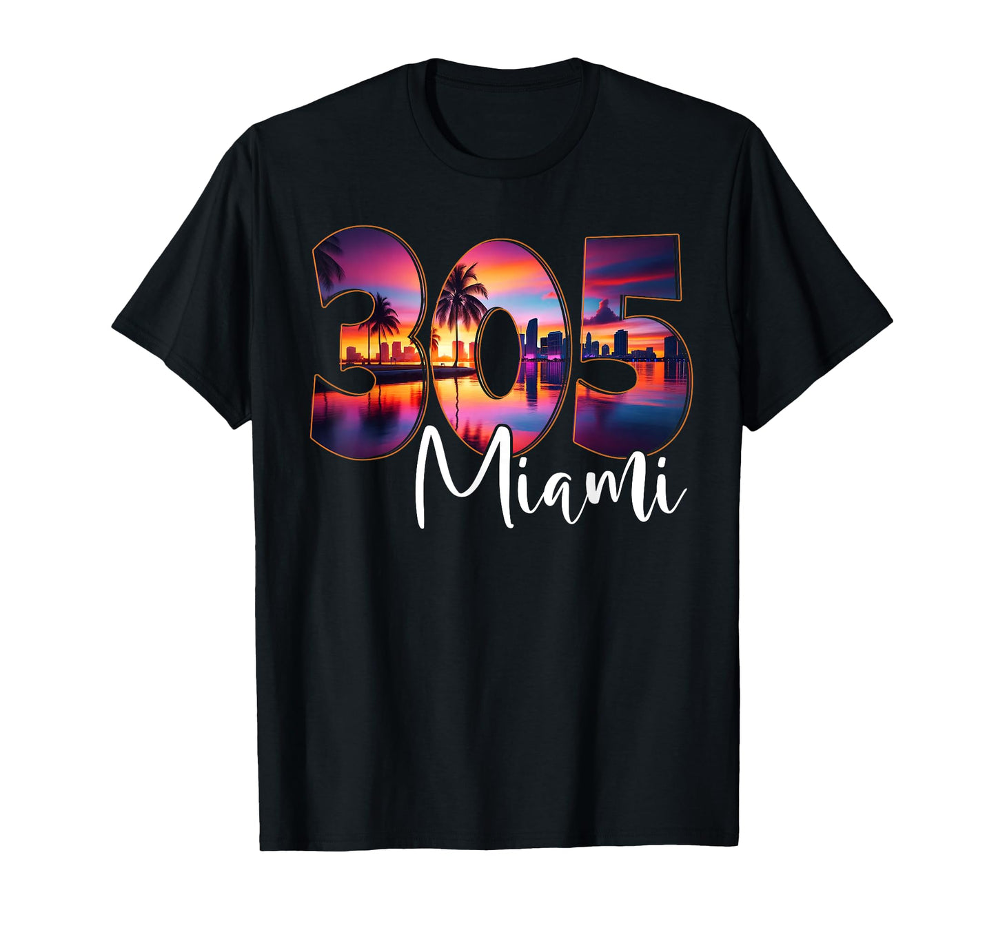 Miami 305 Area Code Vintage Florida Skyline 305 Retro Miami T-Shirt