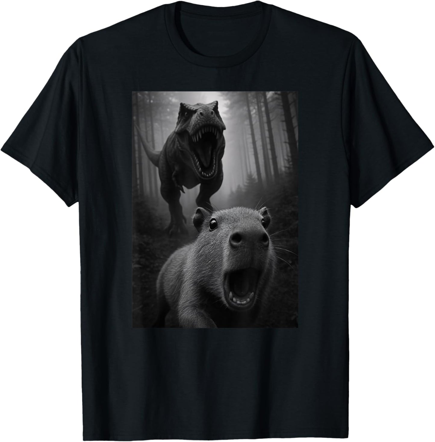 Funny Capybara Animal Lover Dinosaur Selfie Trex Boys Girls T-Shirt
