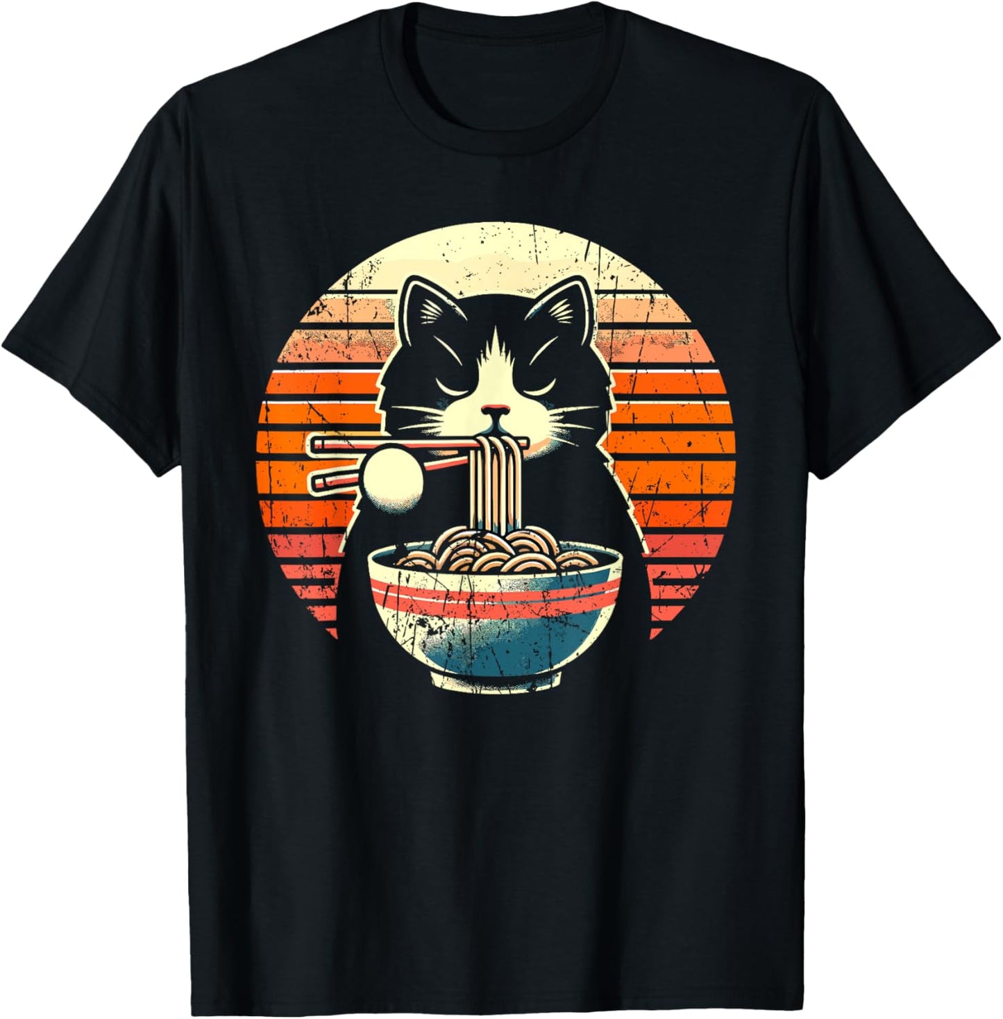 Anime Ramen Cat Retro Japanese Noodles Kawaii Cat T-Shirt