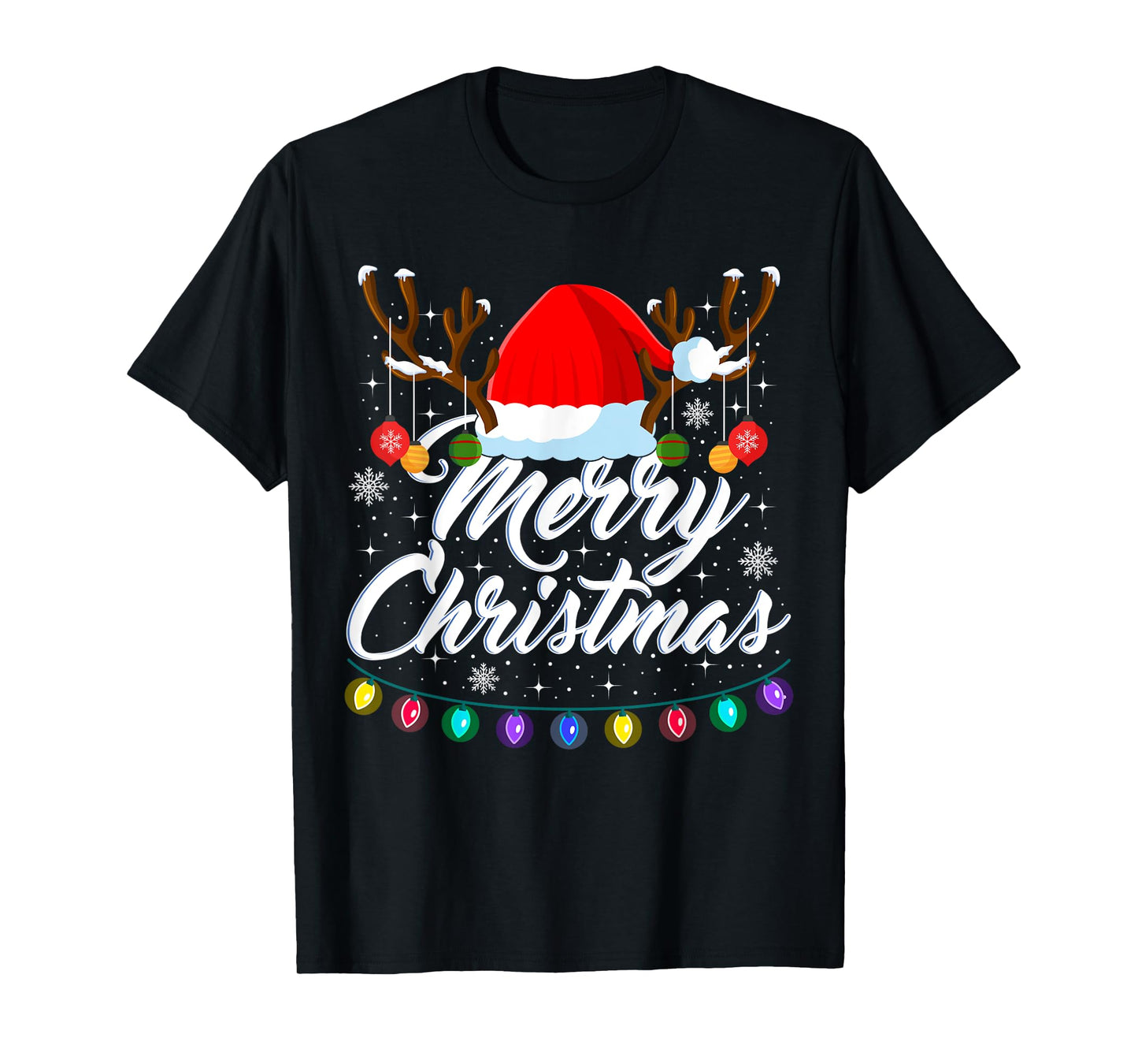 Merry Christmas Red Santa Hat Reindeer Xmas Matching Family T-Shirt