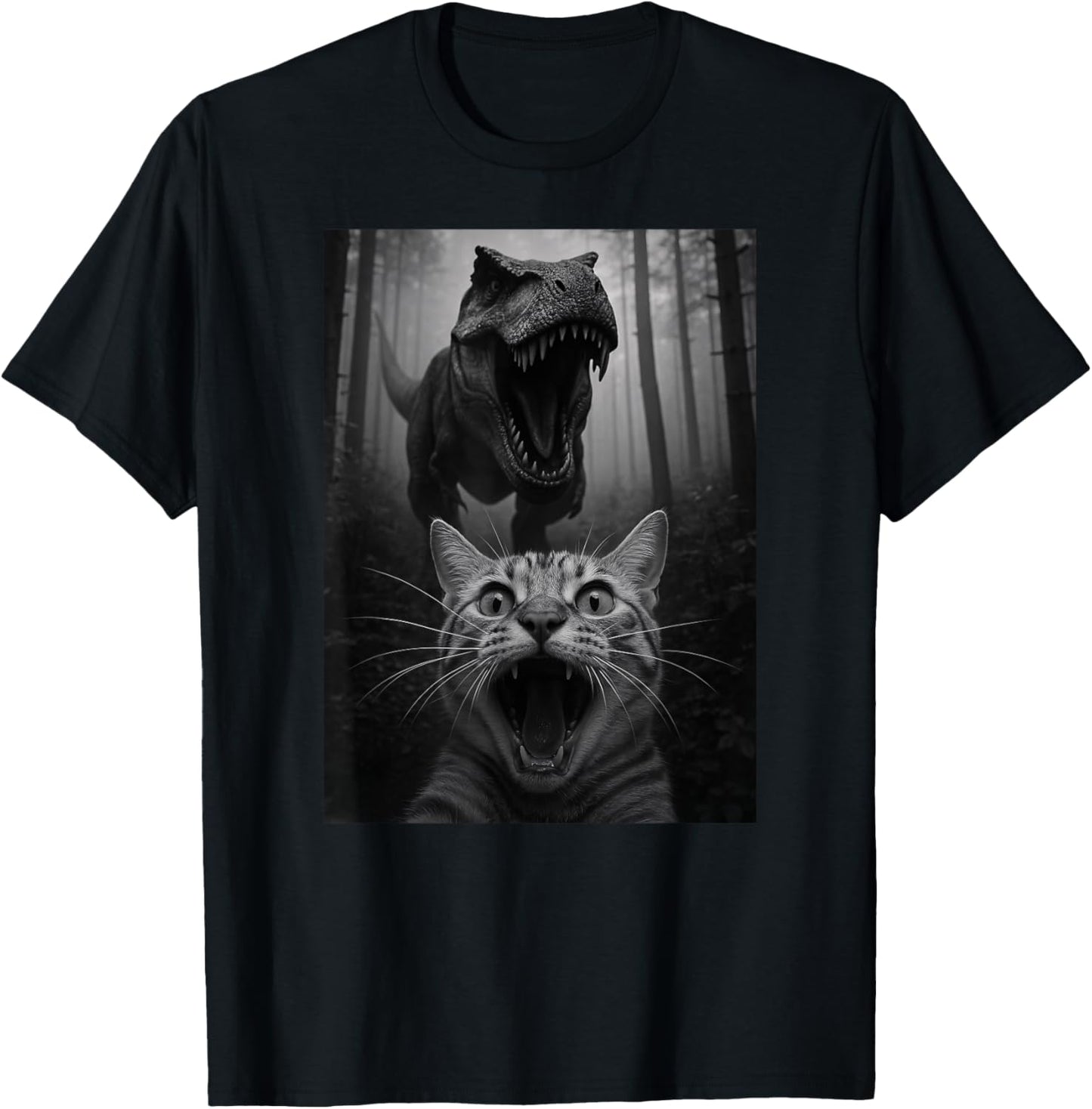 Funny Cat Dinosaur Trex Animal Lover Selfie Mom Dad Kids T-Shirt