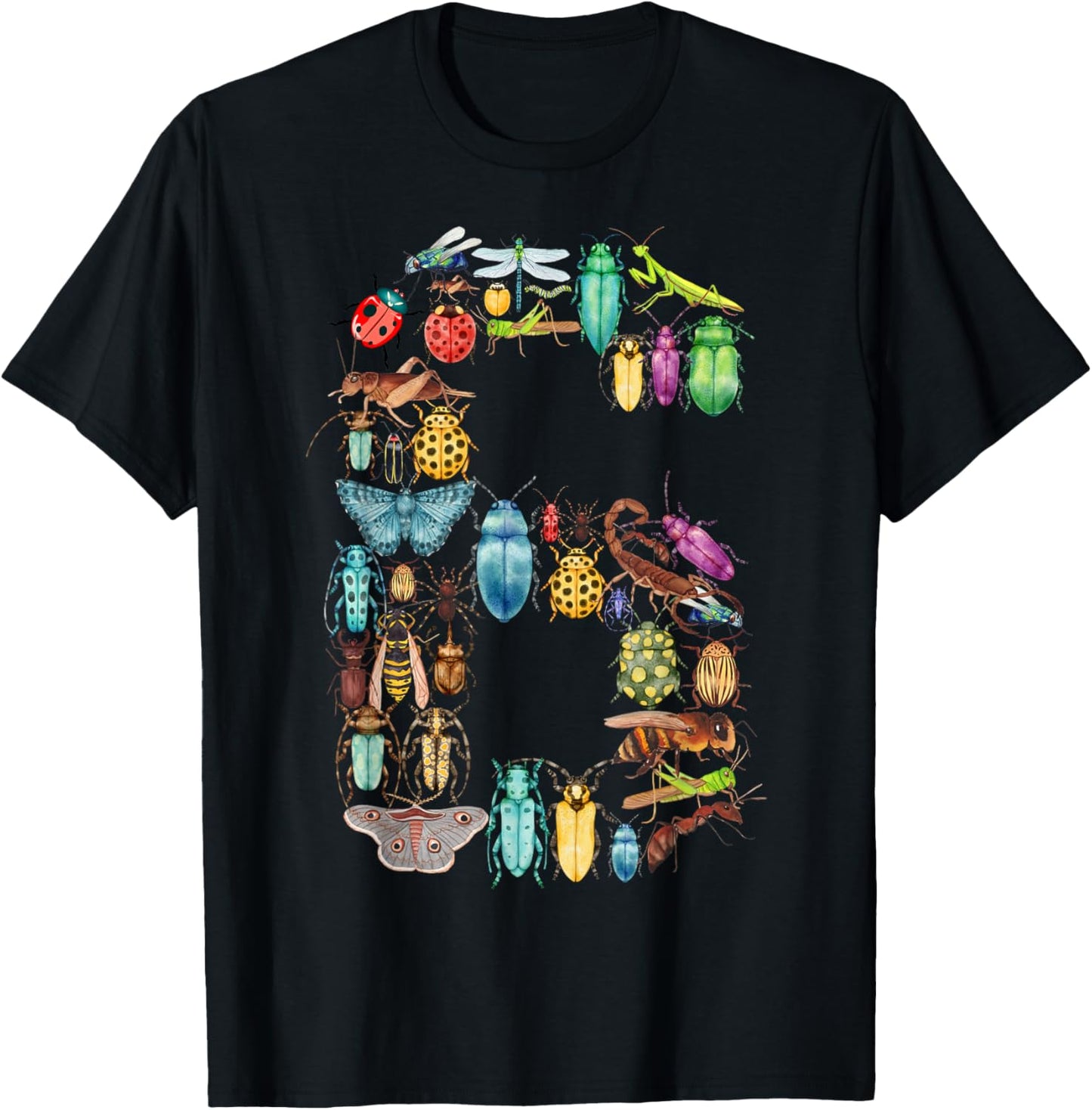 Kids 6th Birthday Bugs Insects Beetles Boys Girls 6 Year Old T-Shirt