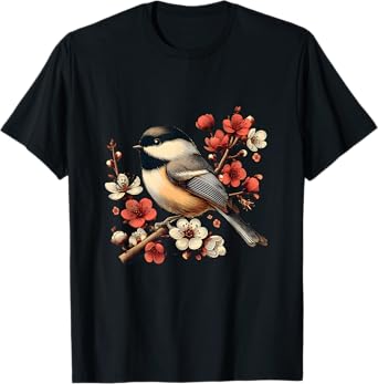 Bird Watching Nature Animal Vintage Blossom Chickadee T-Shirt