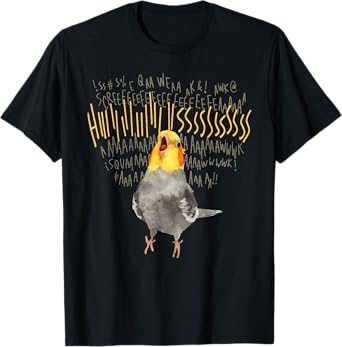 Birbber Angry Cockatiel Unisex-Adults Black Cotton 100% T-Shirt