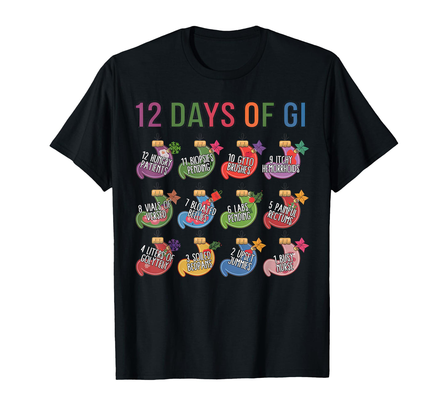 Funny Christmas Gastroenterologist Gastro Crew 12 Days Of GI T-Shirt