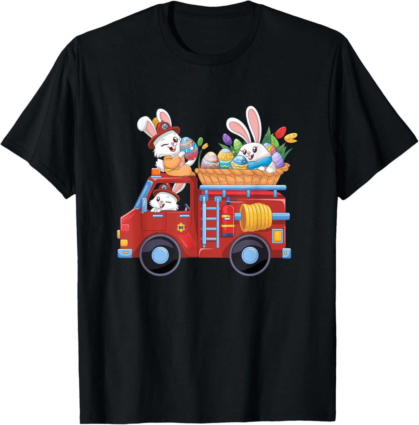 Bunny Firetruck Easter Egg Hunt Firefighter Kids Girls Boys T-Shirt