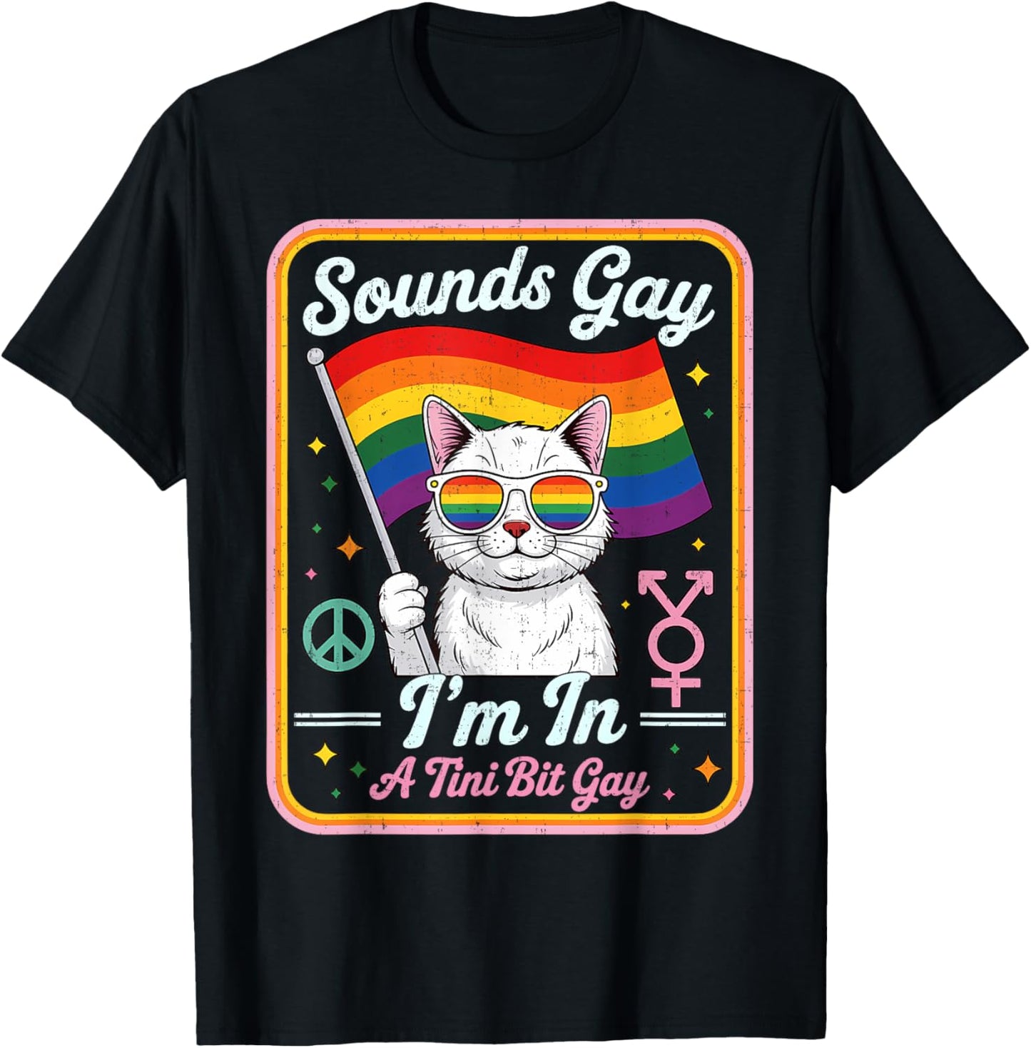 Hilarious LGBTQ Cat Holding Flag with A Tini Bit Gay Quote T-Shirt