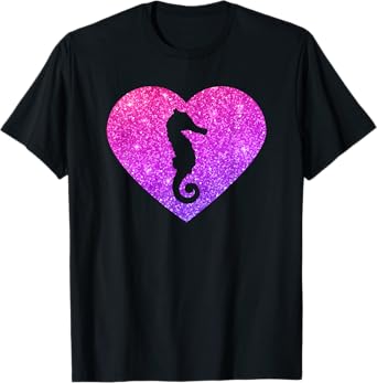 Cute Seahorse Heart Gift For Girls Teens And Women T-Shirt
