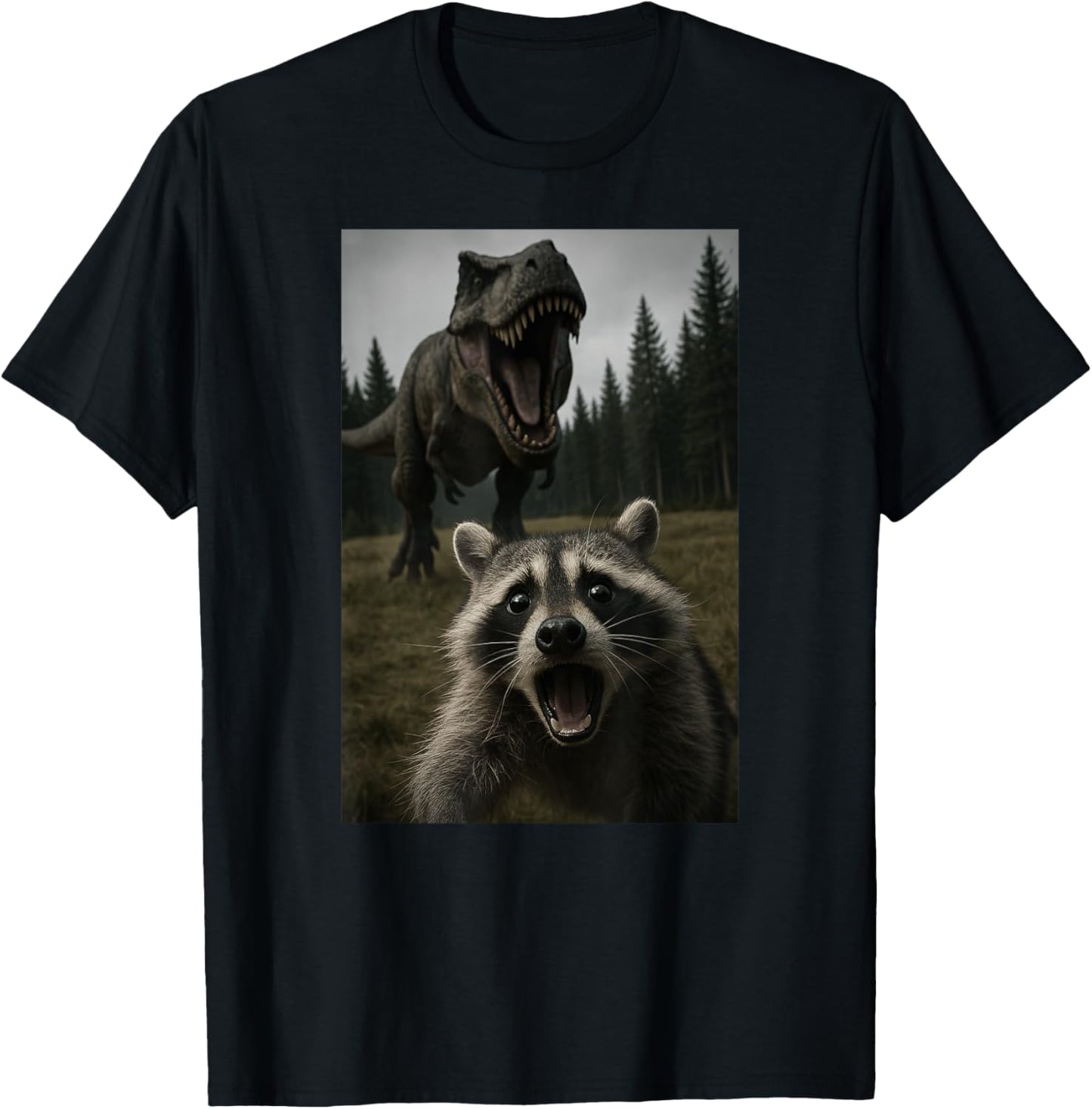 Funny Raccoon Dinosaur Trex Selfie Animal Lover Boys Girls T-Shirt