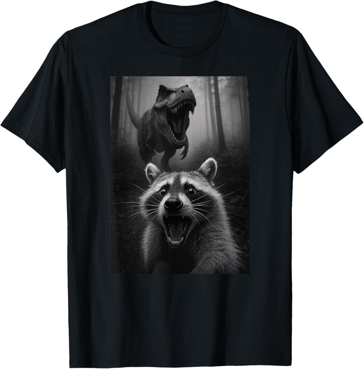Funny Raccoon Dinosaur Trex Selfie Animal Lover Boys Girls T-Shirt