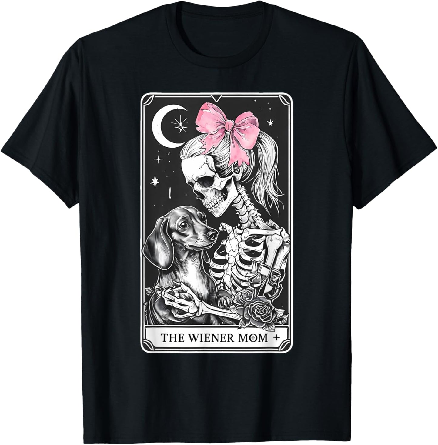 Dachshund Skeleton Tarot Card Coquette Bow Weenie Dog Mom T-Shirt