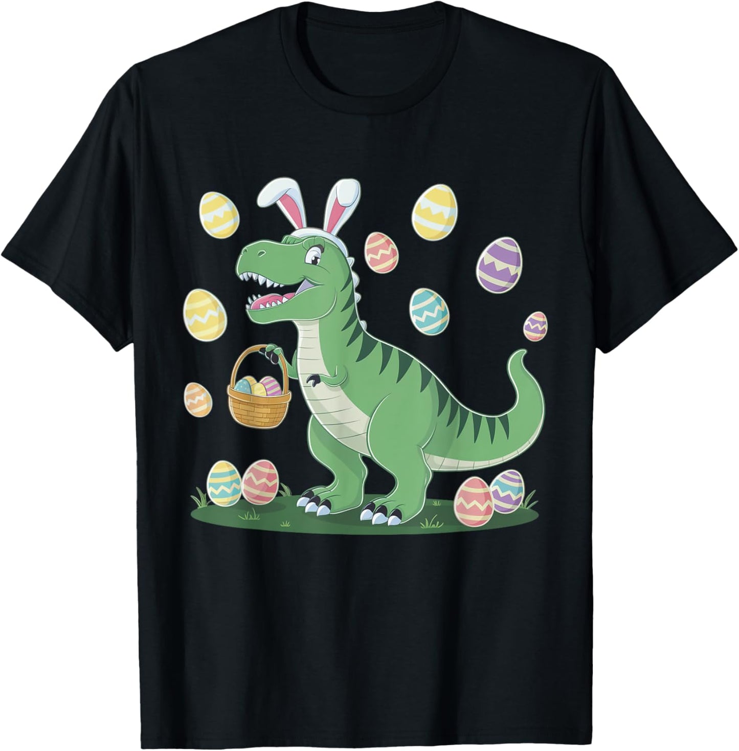 Cute Easter Dinosaur Bunny Ears Egg Hunting Funny Boy Girl T-Shirt