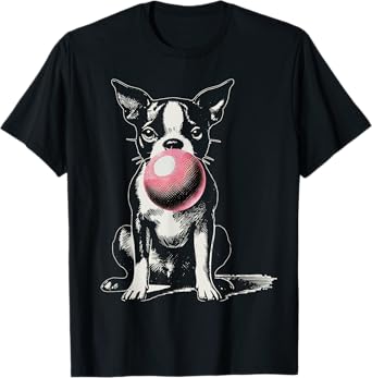 Vintage Boston Terrier Blowing Bubble Gum American Gentleman T-Shirt