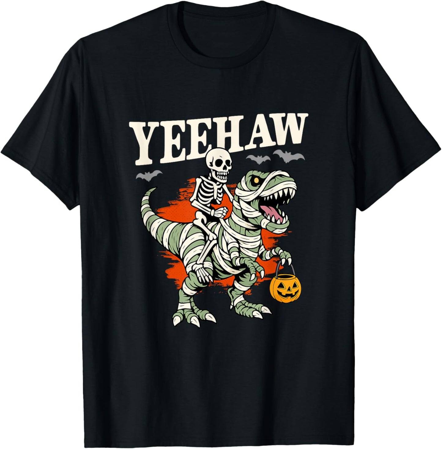 Halloween Skeleton Riding Mummy T Rex Funny T-Shirt