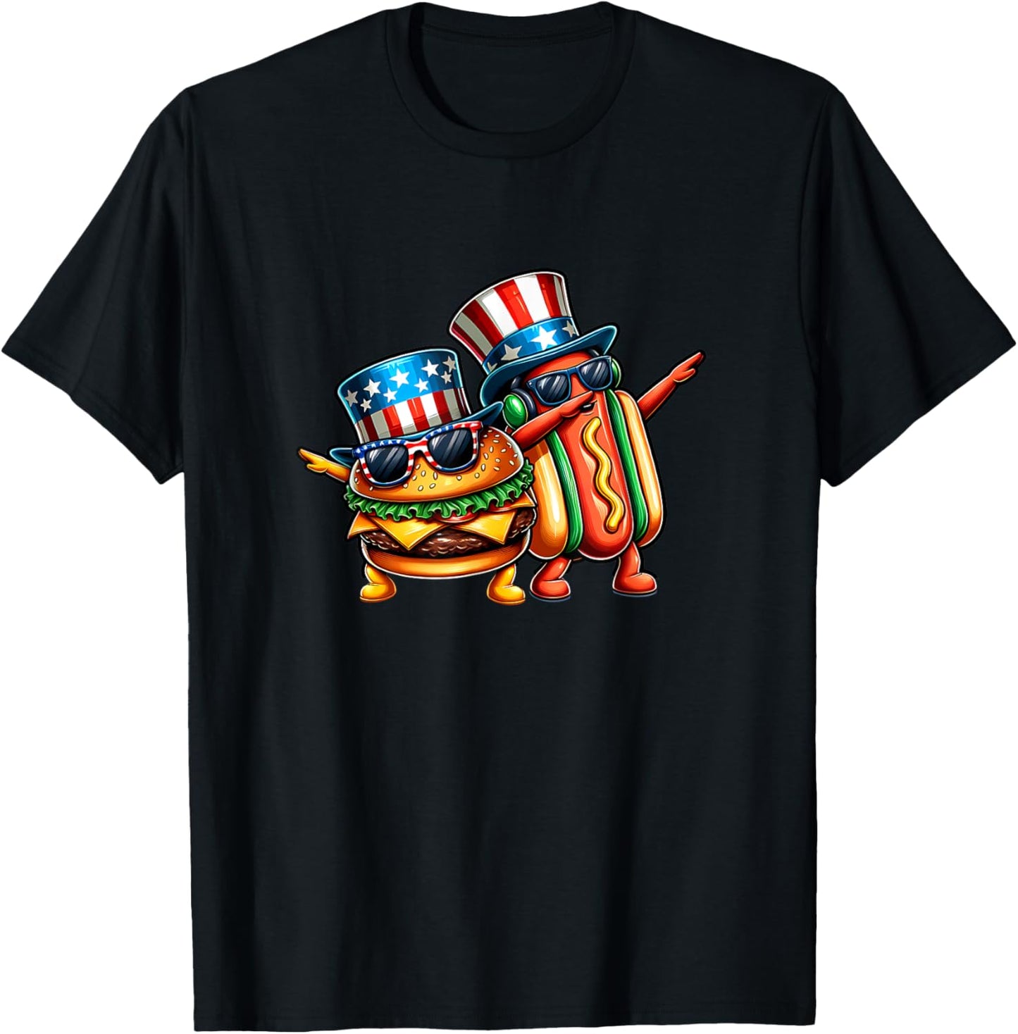 Kids Hot Dog and Hamburger Dabbing USA Funny 4th Of July T-Shirt