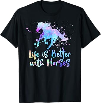 LIFE IS BETTER WITH HORSES Equestrian Rider Teen Tween Girls T-Shirt
