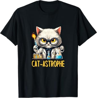 Science Cat Funny CAT-ASTROPHE Chemistry Lab Explosion Kitty T-Shirt for Men Women