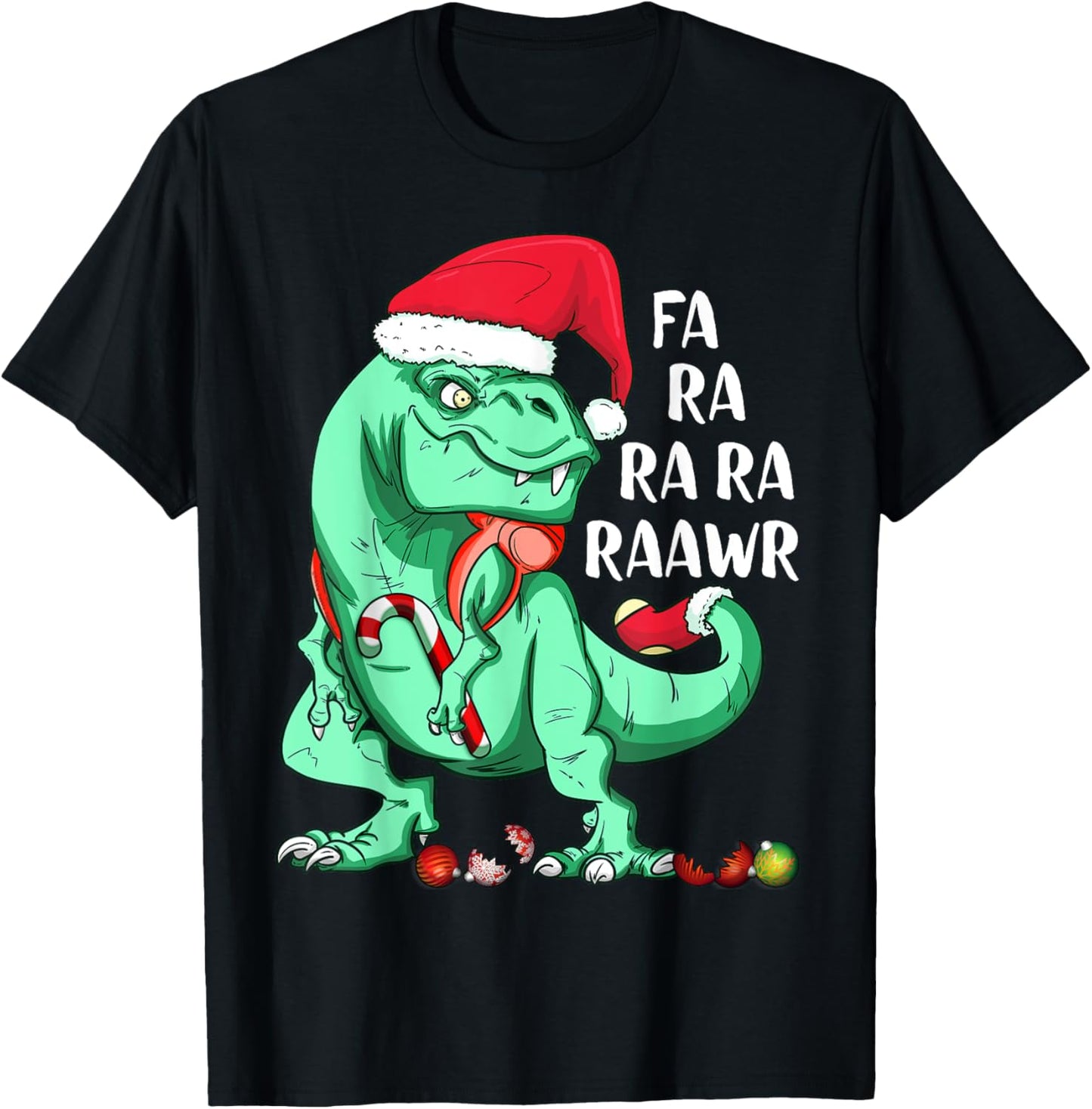 Fun Holiday T-Rex Dinosaur in Santa Hat FA RA RAWR Christmas T-Shirt