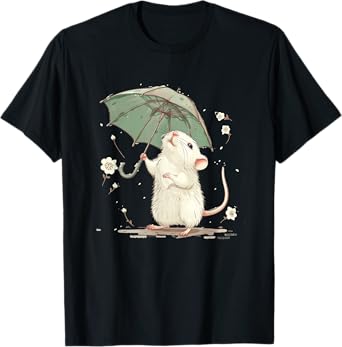 Cute white Rat with Umbrella Costume for Man and Woman T-Shirt