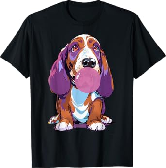 Basset Hound Blowing Bubblegum Playful Design T-Shirt