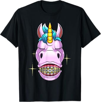 Cool Unicorn With Dental Braces Funny Horn Horse Smile Gift T-Shirt