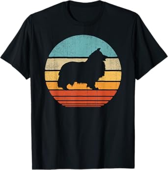 Sheltie Shetland Sheepdog Retro Vintage 60s 70s Sunset Dog T-Shirt