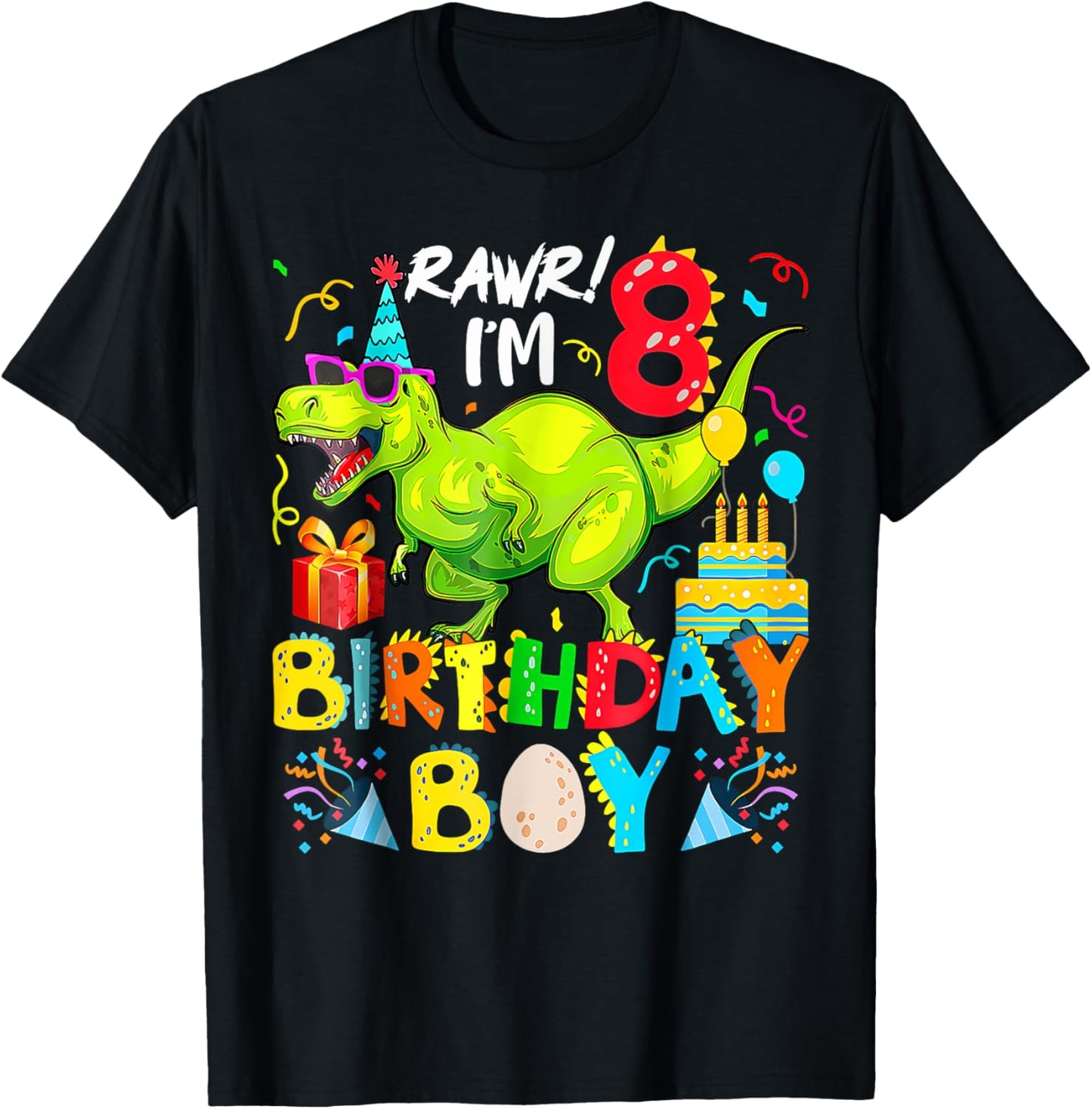 Rawr I'm 8Th Birthday Boy Dinosaur T-Rex 1 Years Old T-Shirt