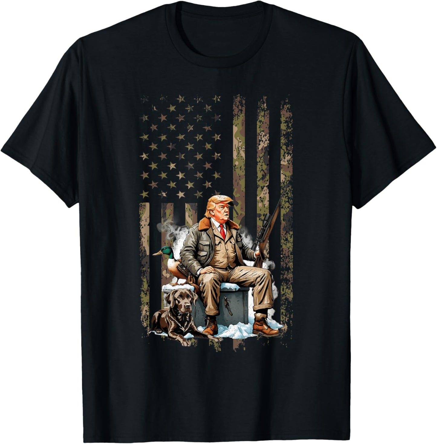 Trump With Dog Duck Waterfowl Hunting Camo President Trump T-Shirt