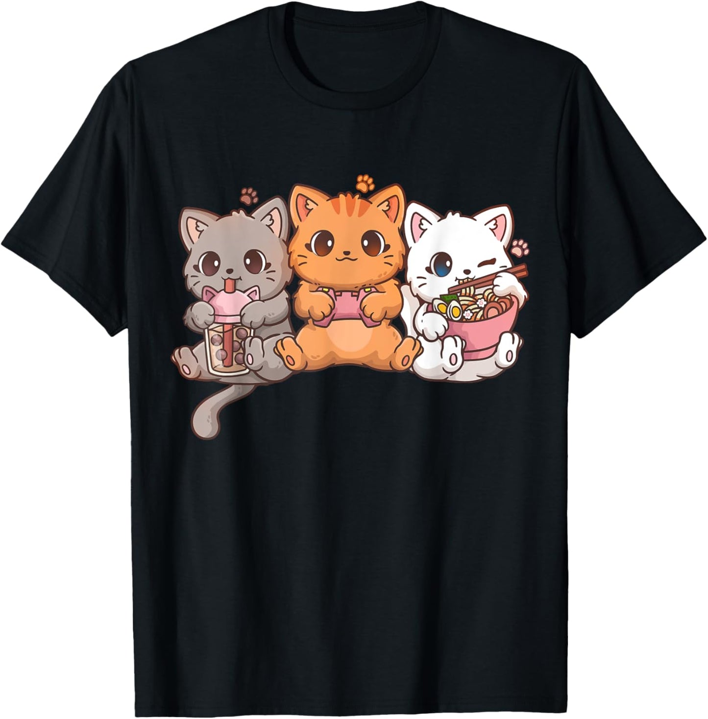 Kawaii Gamer Gaming Cat Boba Cat Bubble Tea Ramen Cats T-Shirt