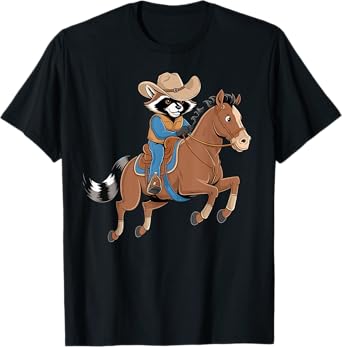 Vintage Cowboy Raccoon Wearing Cowboy Hat Riding Horse T-Shirt