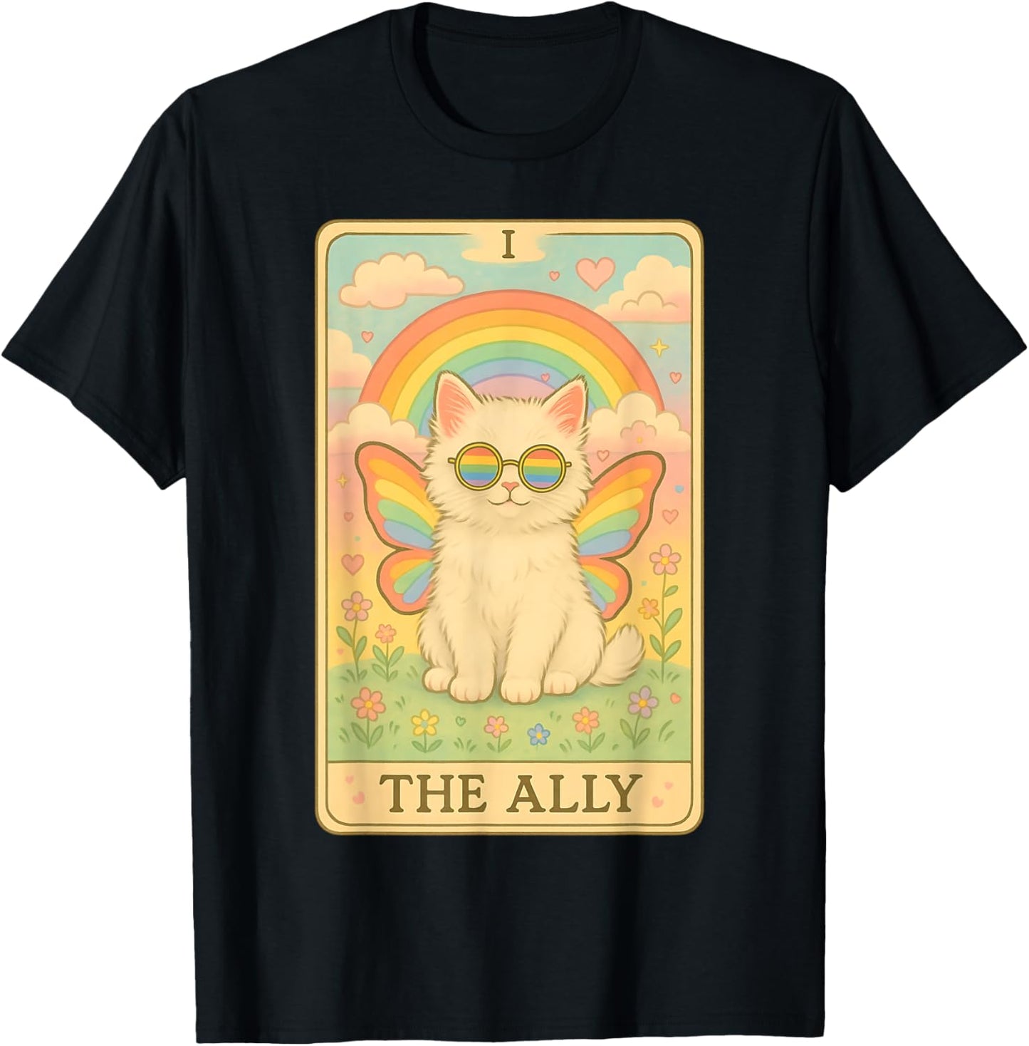 Funny Ally Cat Tarot Card Pride Sunglasses Gay Pride LGBTQ T-Shirt