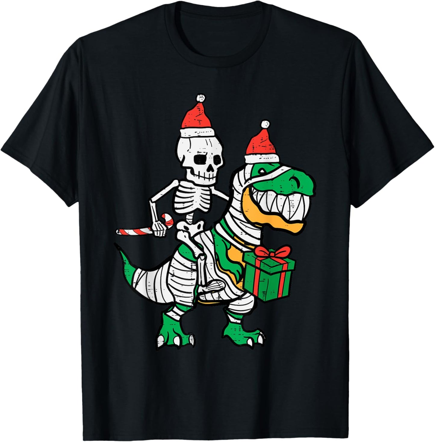 Christmas Skeleton On Trex Santa Xmas Dino Boys Kids Toddler T-Shirt