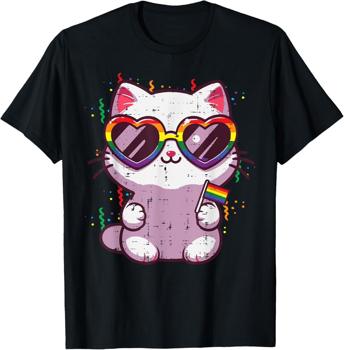 Gay Pride Month Cat Kitten LGBTQ Ally Rainbow Flag Men Women T-Shirt