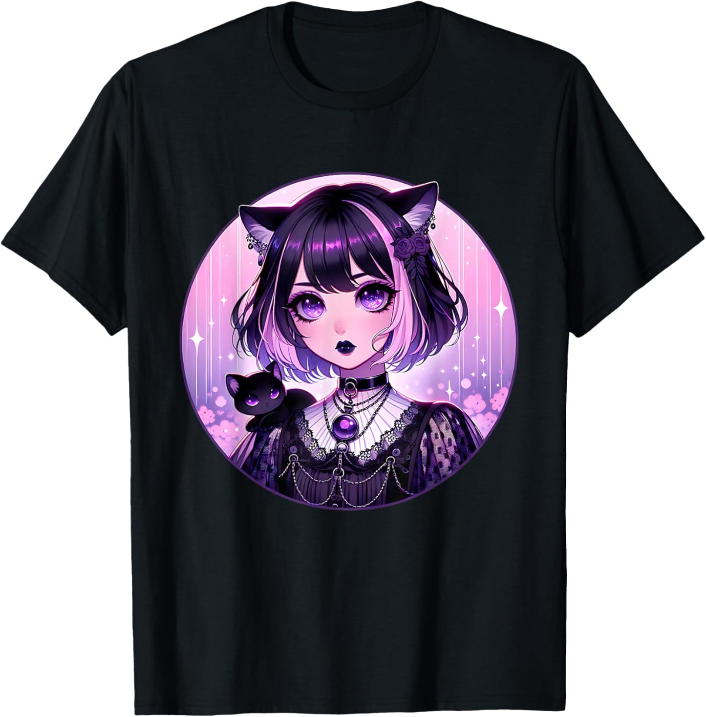 Japanese Gothic Kawaii Anime Pastel Goth Emo Witchy Cat Girl T-Shirt