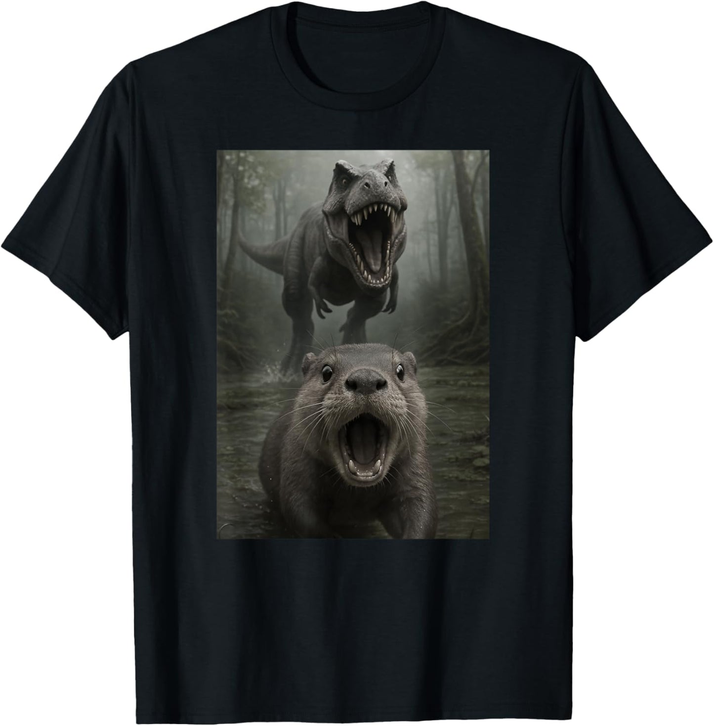 Funny Otter Dinosaur Trex Selfie Animal Lover Boys Girls Kid T-Shirt