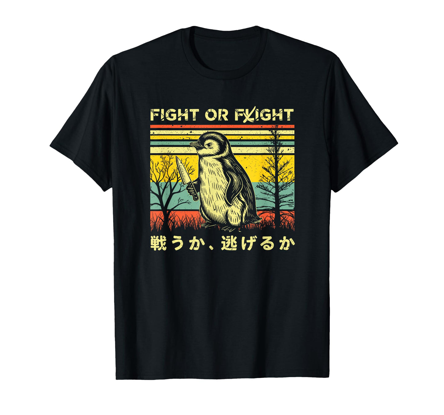 Funny Fight Or Flight Meme Penguin With Knife T-Shirt