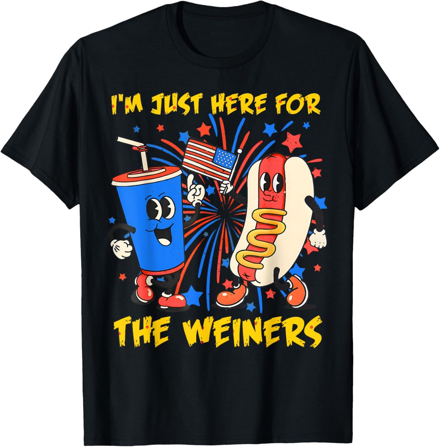 Retro Just Here For The Wieners 4th of July Funny Hot Dog T-Shirt