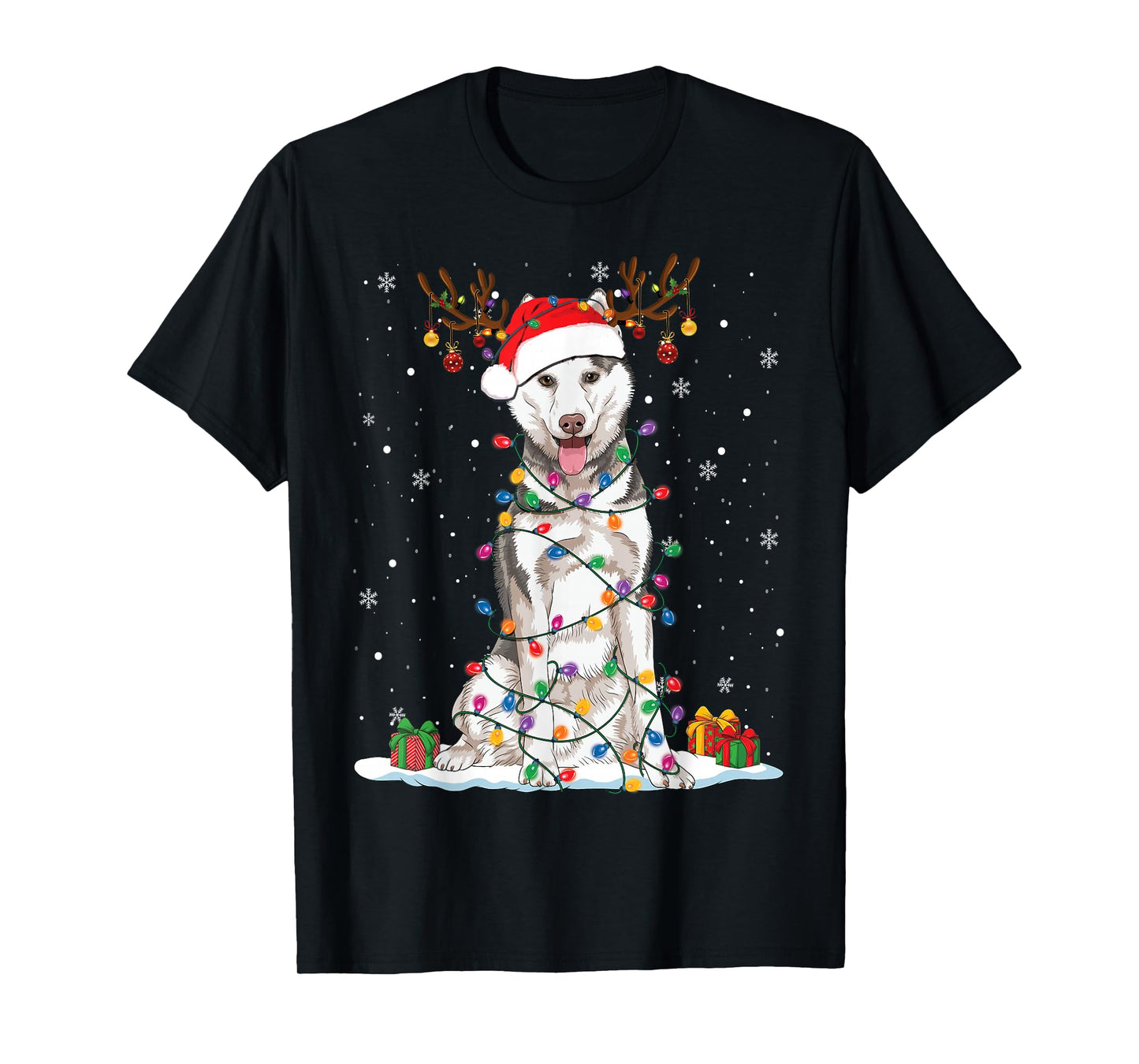Funny Husky Dog Tree Christmas Lights Xmas Pajama T-Shirt for Men Women Kids