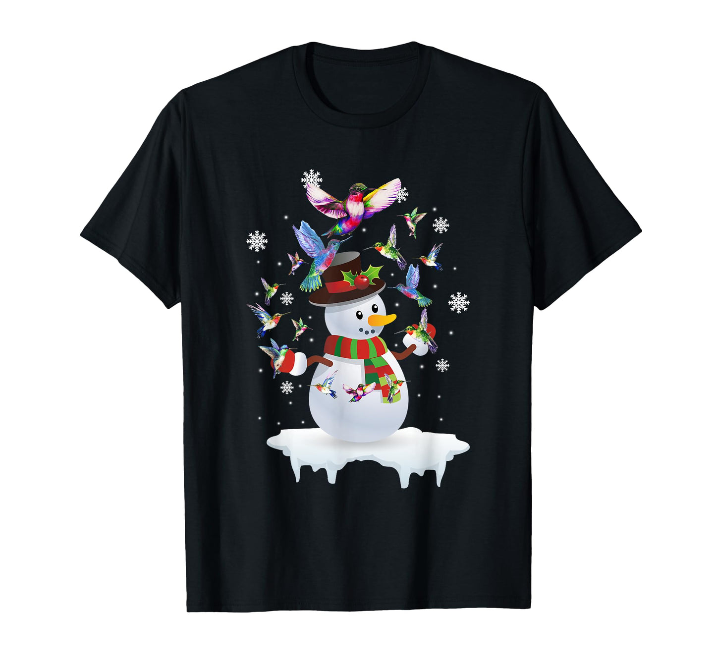 Hummingbirds Snowman Funny Christmas Animal Bird Lovers T-Shirt