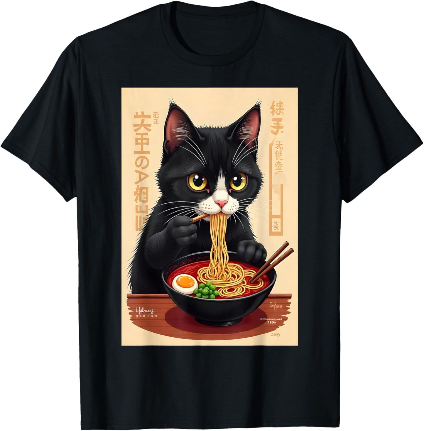 Cat Eating Ramen Japanese Noodles Anime Baby Cat Ramen T-Shirt