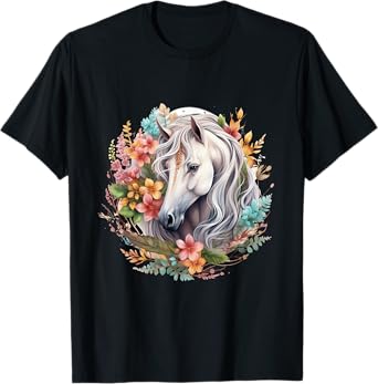Horse Flowers Horses Lover Graphic for Men Women Boys Girls T-Shirt