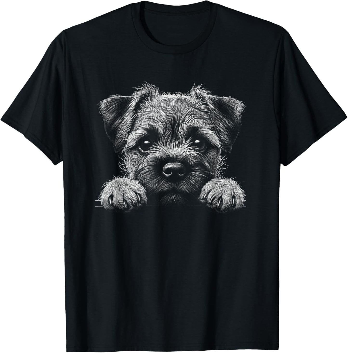 Border Terrier Dog Peeking Art Design T-Shirt