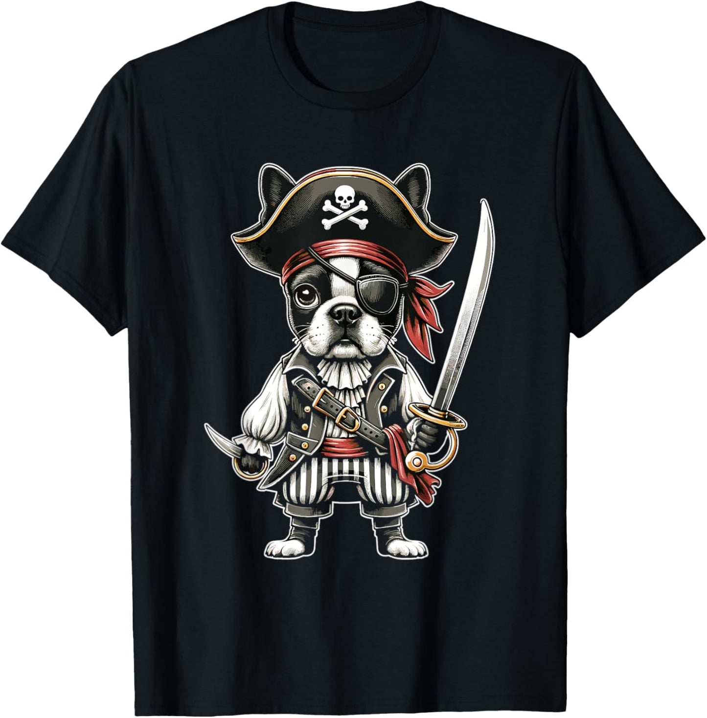 Boston Terrier Pirate Dog Halloween Party T-Shirt