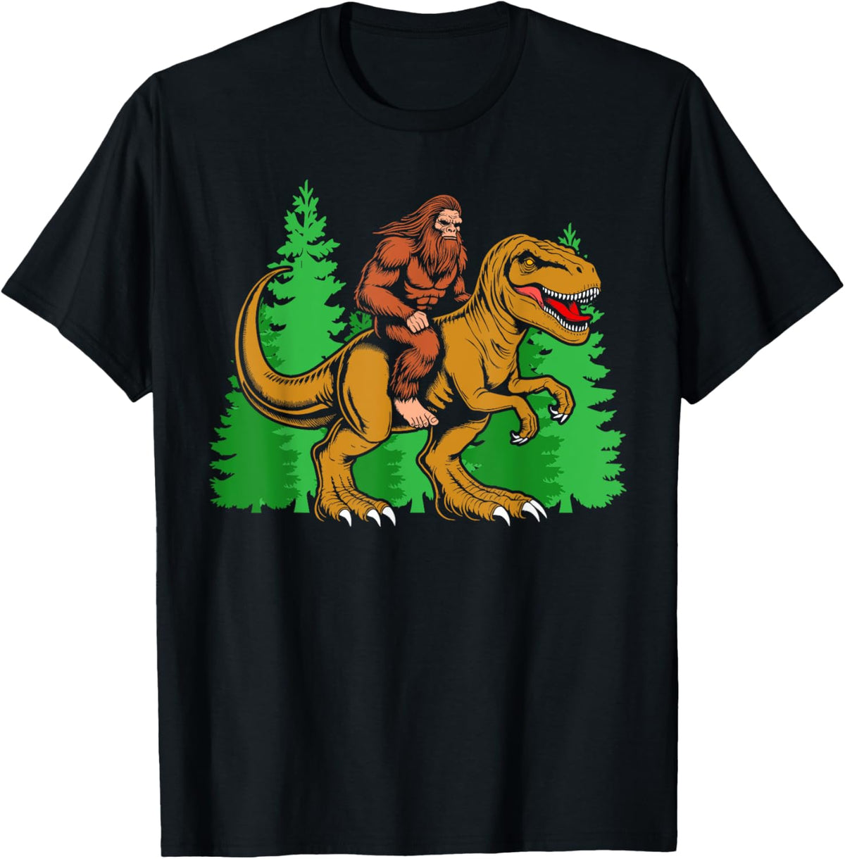 Bigfoot riding dinosaur sasquatch t rex dino kids boys girls T-Shirt