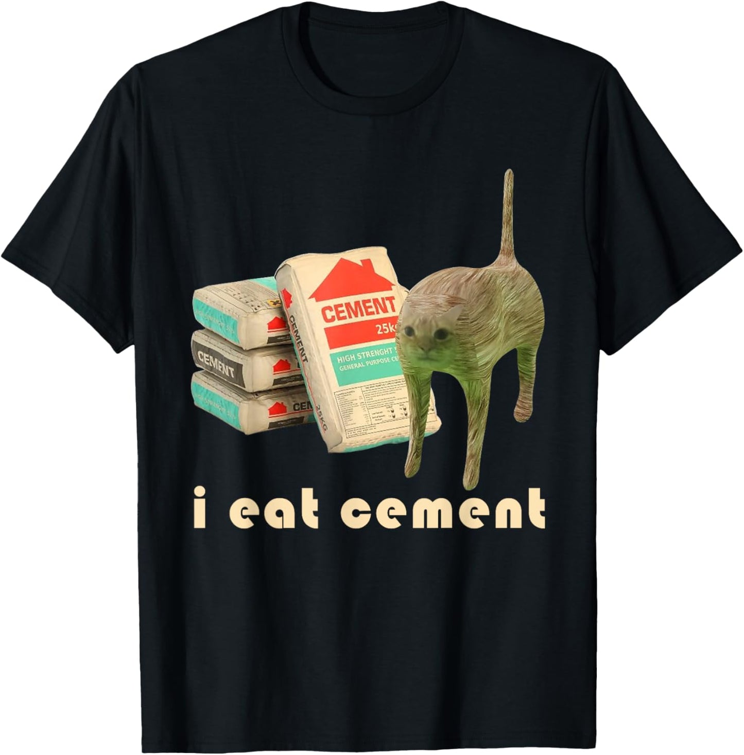 I Eat Cement, Cursed Cat, Ironic, Unhinged, Funny Meme T-Shirt