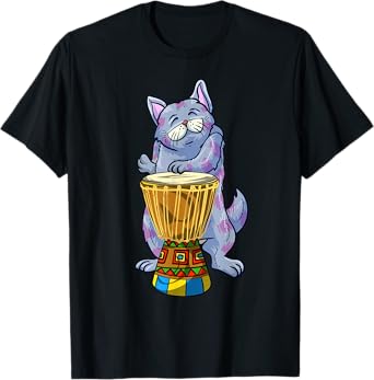 Funny Cat Playing Djembe Gift | Cute Kitten Musician Fan T-Shirt