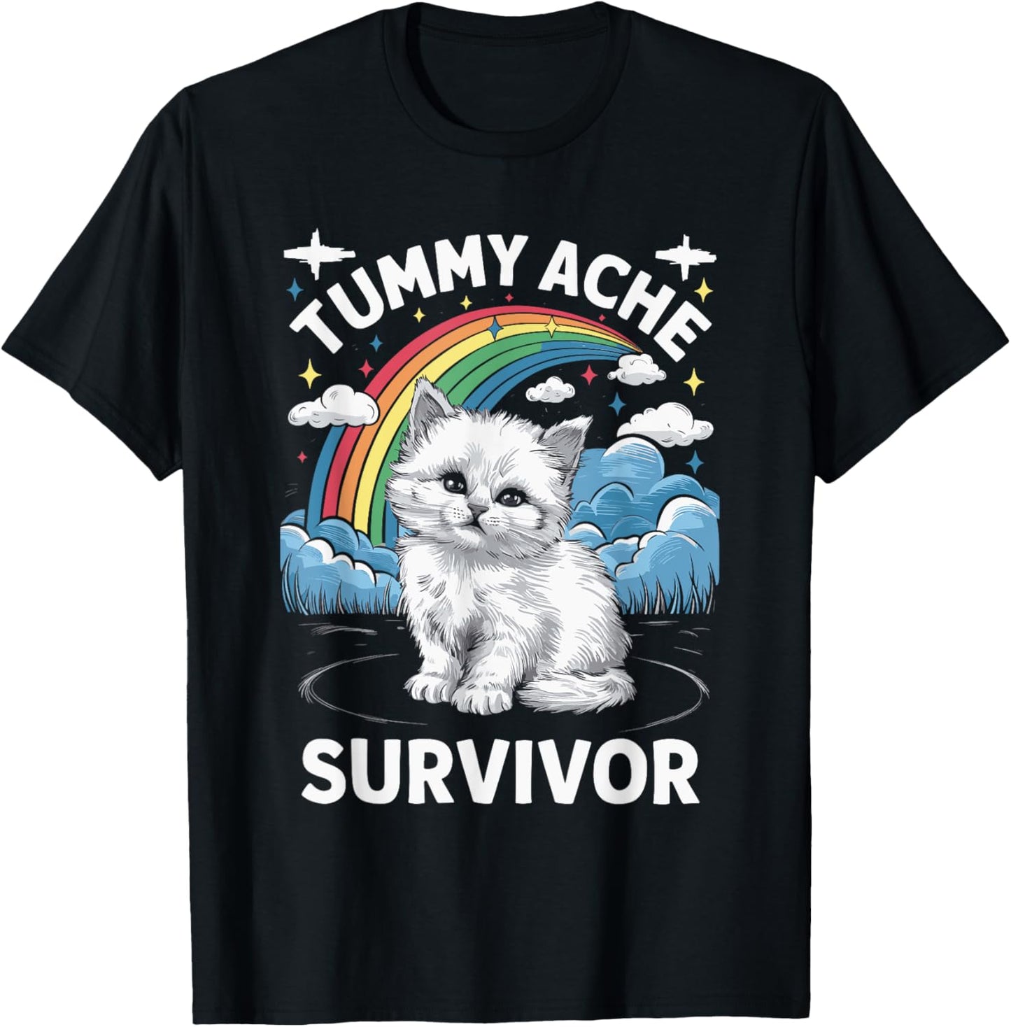 Black Tummy Ache Survivor Cat T-Shirt