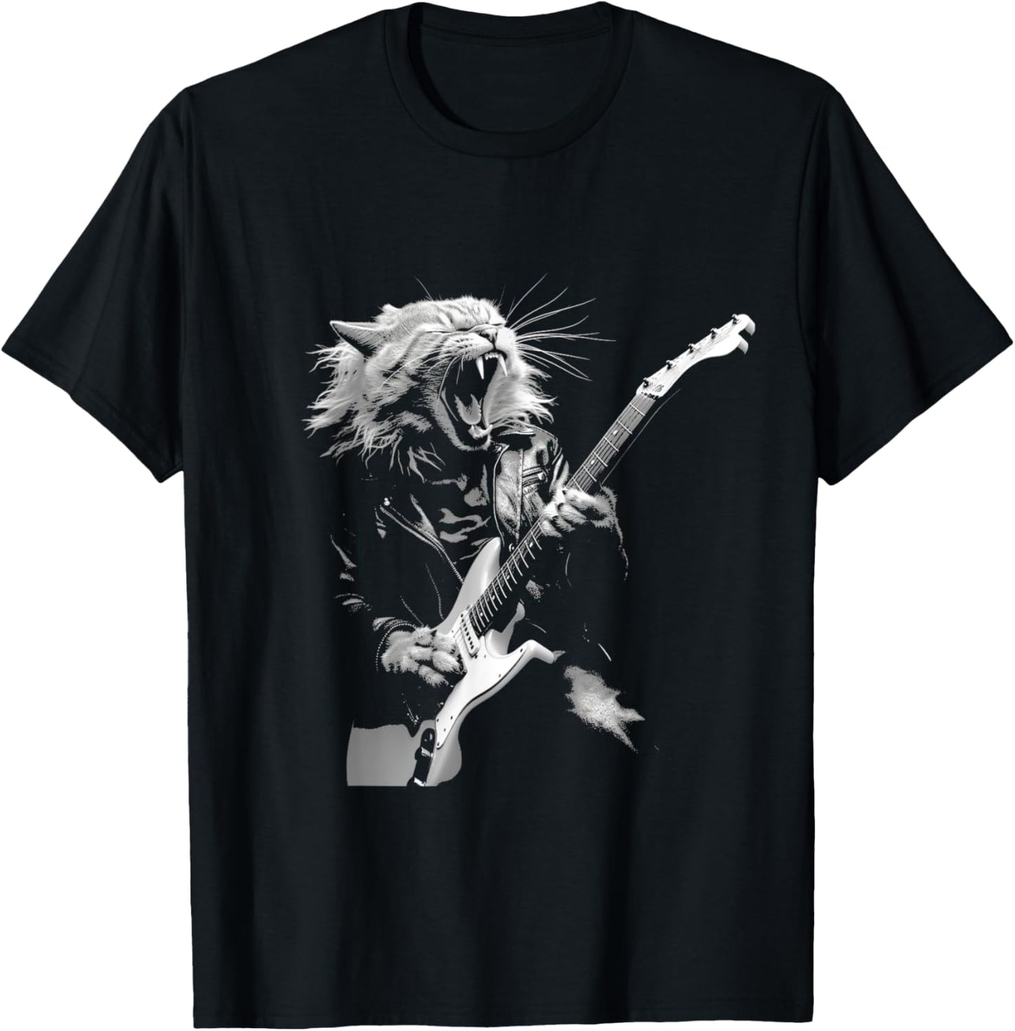 Rock Cat Playing Guitar Funny Guitar Cat Design Mens Womens T-Shirt