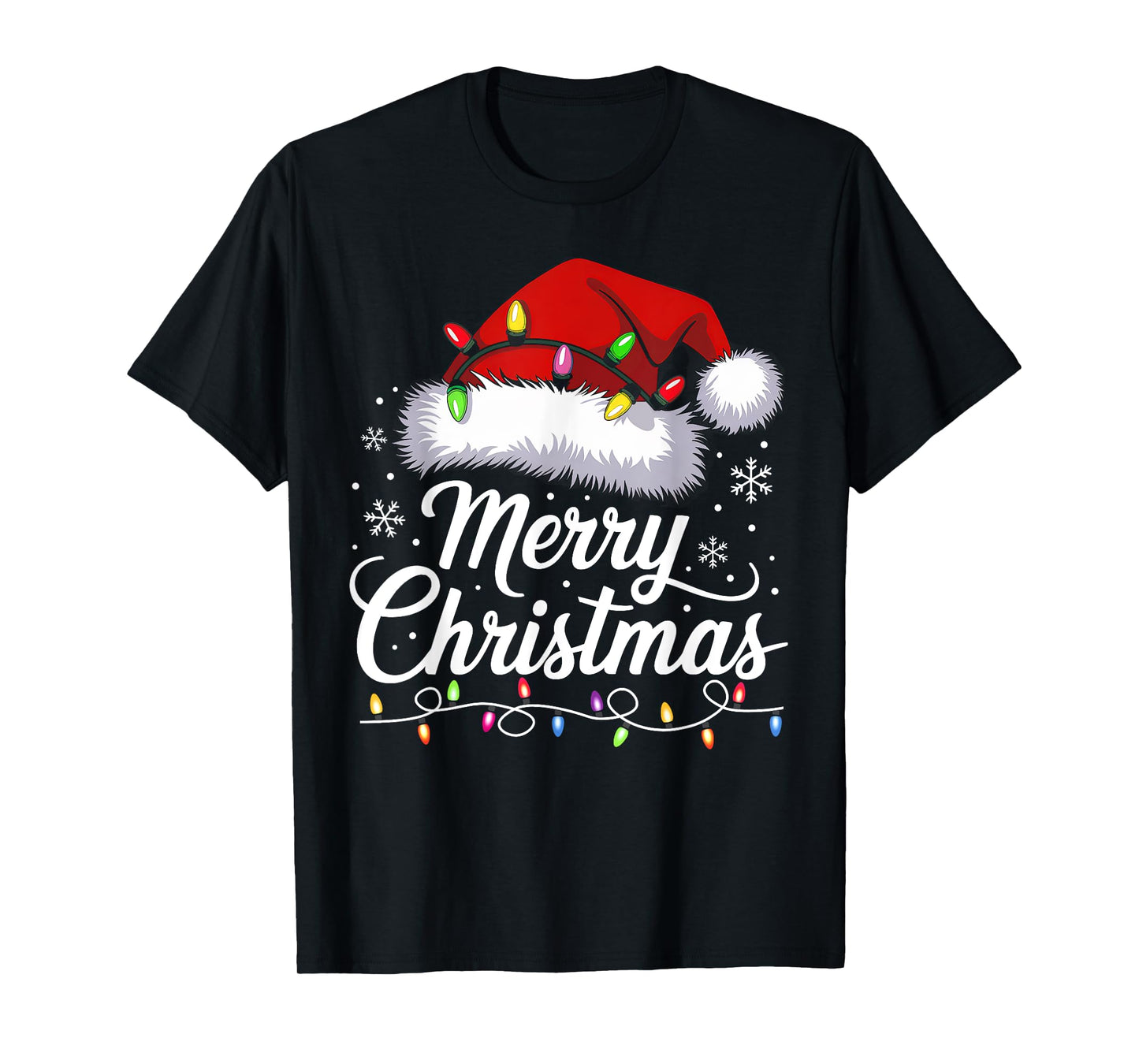 Merry Christmas Lights Santa Hat Funny Xmas Family Men Women T-Shirt
